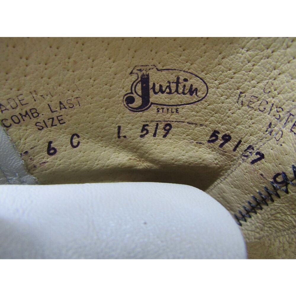 JUSTIN Womens Size 6 C Wide Width White Leather Laces Kilt Cowboy Western Boots - Picture 10 of 11